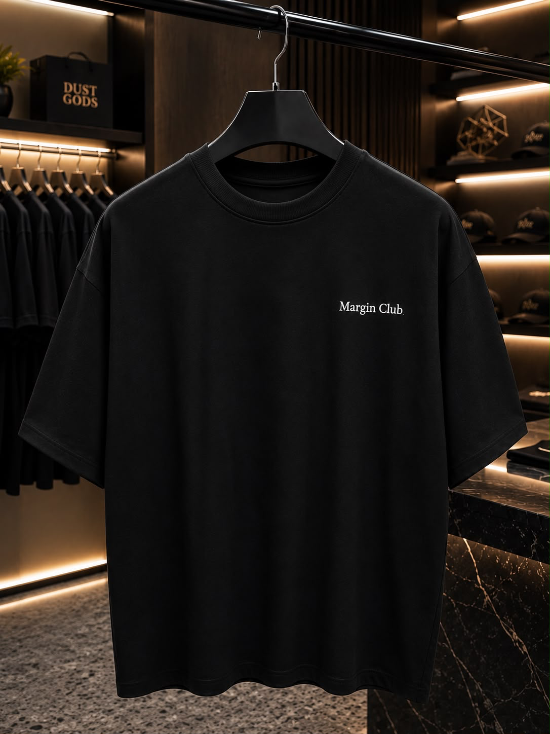 Siyah Margin Club logolu oversize tişört, ön görünüm
